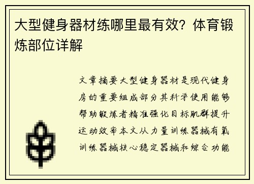 大型健身器材练哪里最有效？体育锻炼部位详解